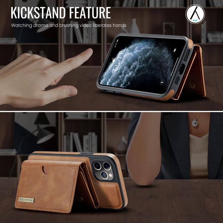 For iPhone 11 Pro DG.MING M6 Series RFID Tri-fold Card Bag Removable Leather Phone Case