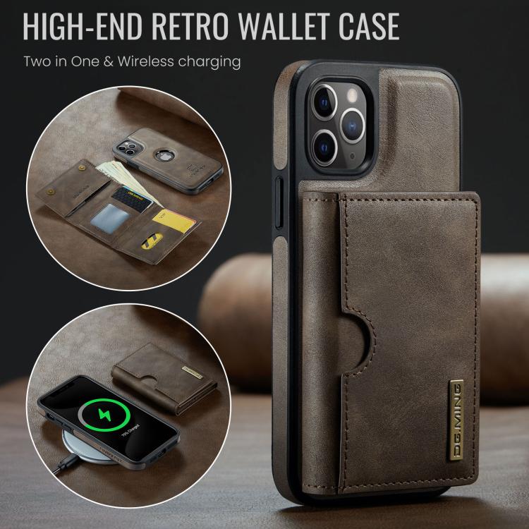 For iPhone 11 Pro DG.MING M6 Series RFID Tri-fold Card Bag Removable Leather Phone Case