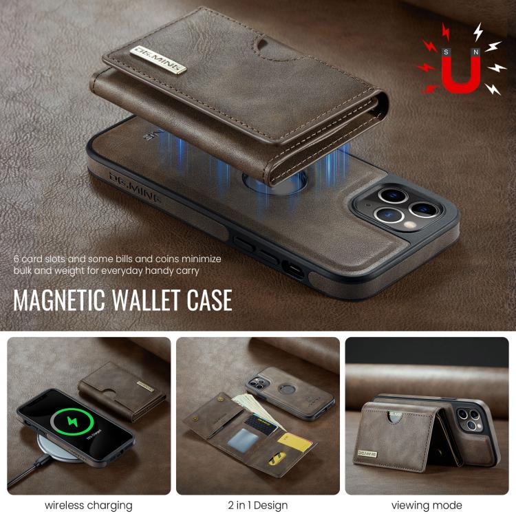 For iPhone 11 Pro DG.MING M6 Series RFID Tri-fold Card Bag Removable Leather Phone Case