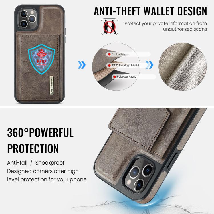 For iPhone 11 Pro DG.MING M6 Series RFID Tri-fold Card Bag Removable Leather Phone Case