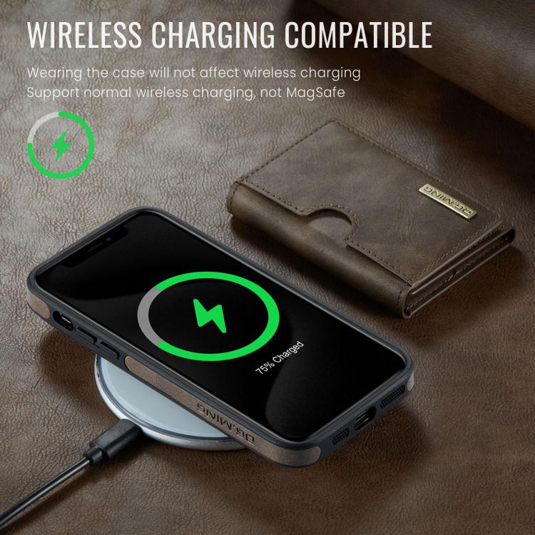 For iPhone 11 Pro DG.MING M6 Series RFID Tri-fold Card Bag Removable Leather Phone Case