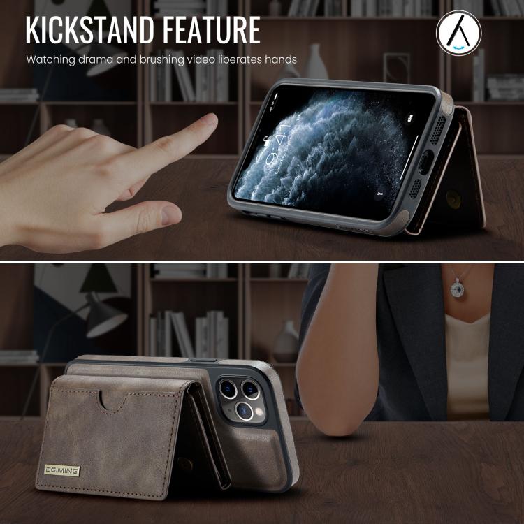 For iPhone 11 Pro DG.MING M6 Series RFID Tri-fold Card Bag Removable Leather Phone Case