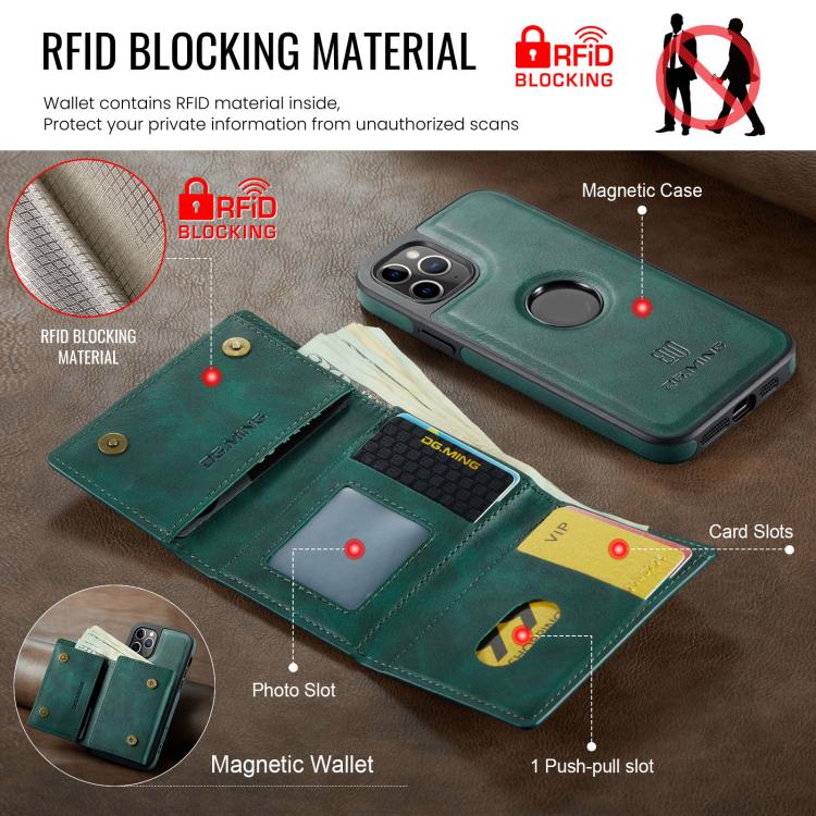 For iPhone 11 Pro DG.MING M6 Series RFID Tri-fold Card Bag Removable Leather Phone Case