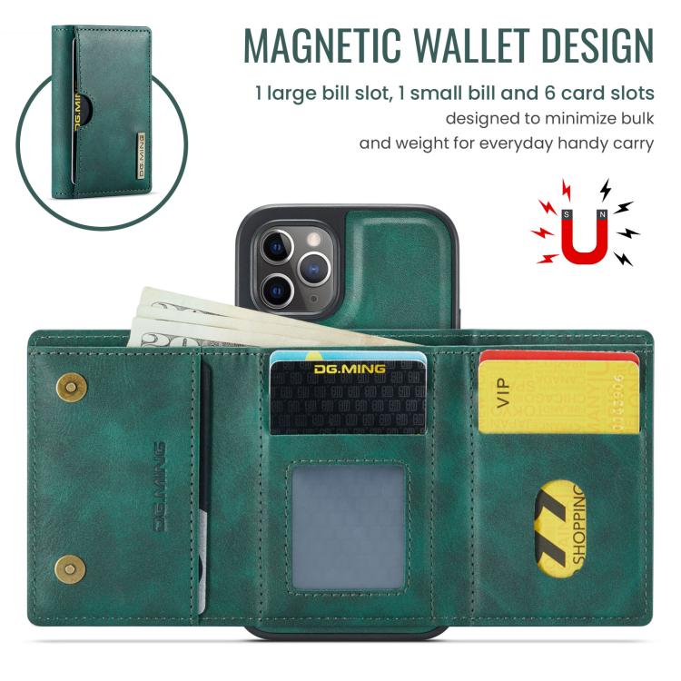 For iPhone 11 Pro DG.MING M6 Series RFID Tri-fold Card Bag Removable Leather Phone Case