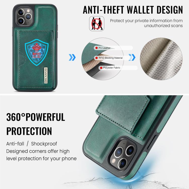 For iPhone 11 Pro DG.MING M6 Series RFID Tri-fold Card Bag Removable Leather Phone Case