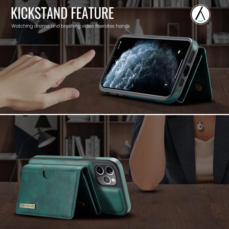 For iPhone 11 Pro DG.MING M6 Series RFID Tri-fold Card Bag Removable Leather Phone Case