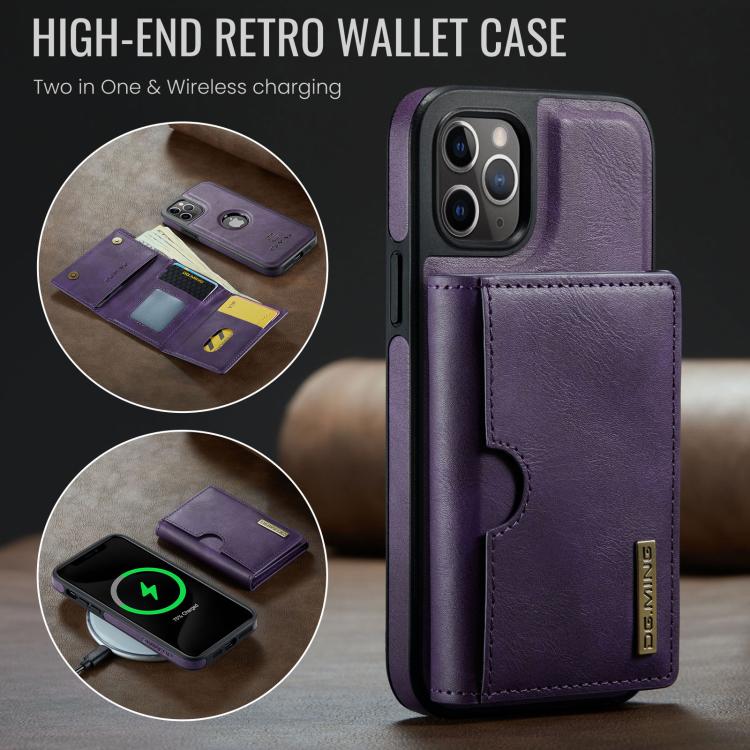 For iPhone 11 Pro DG.MING M6 Series RFID Tri-fold Card Bag Removable Leather Phone Case