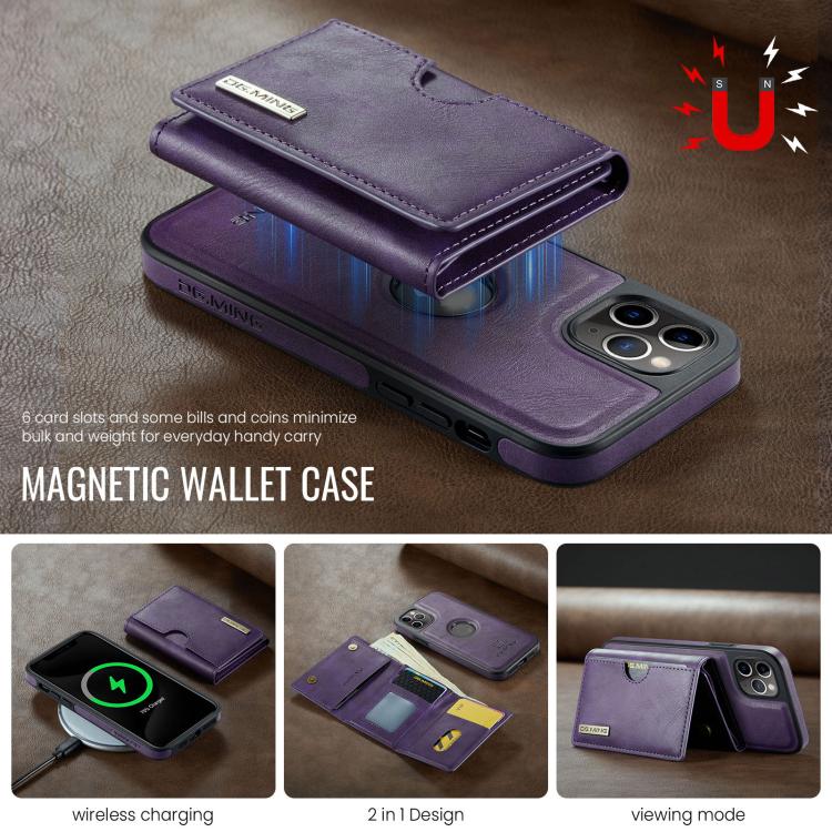 For iPhone 11 Pro DG.MING M6 Series RFID Tri-fold Card Bag Removable Leather Phone Case