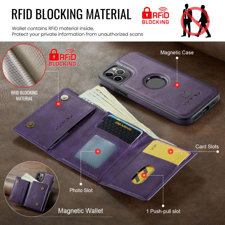 For iPhone 11 Pro DG.MING M6 Series RFID Tri-fold Card Bag Removable Leather Phone Case
