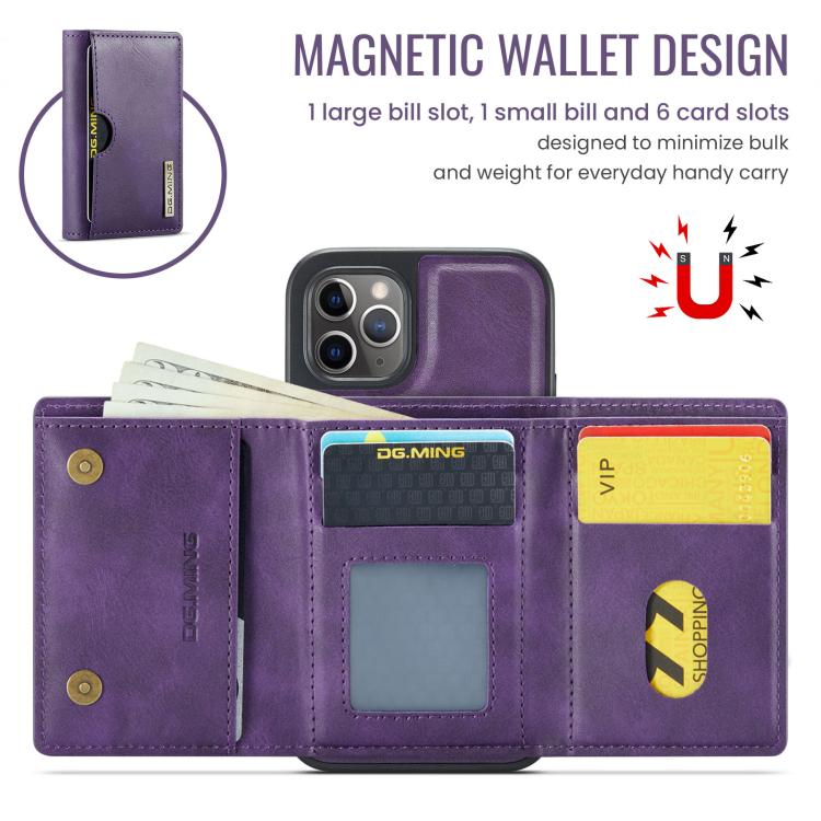 For iPhone 11 Pro DG.MING M6 Series RFID Tri-fold Card Bag Removable Leather Phone Case