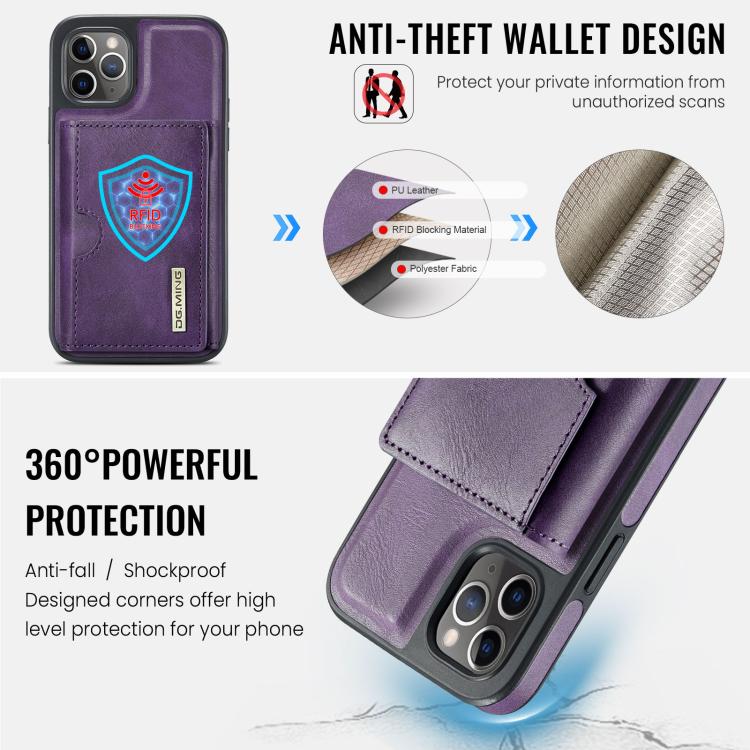 For iPhone 11 Pro DG.MING M6 Series RFID Tri-fold Card Bag Removable Leather Phone Case