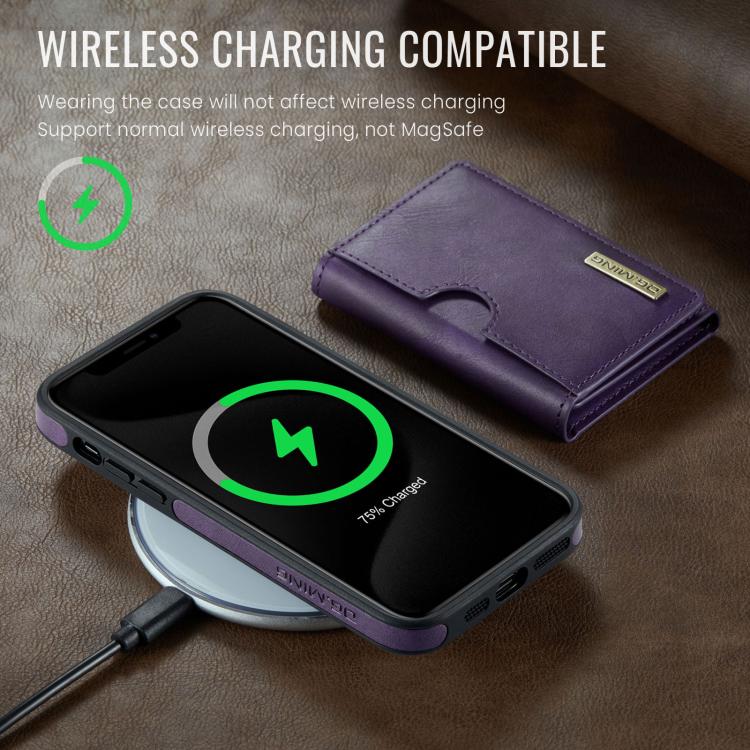 For iPhone 11 Pro DG.MING M6 Series RFID Tri-fold Card Bag Removable Leather Phone Case