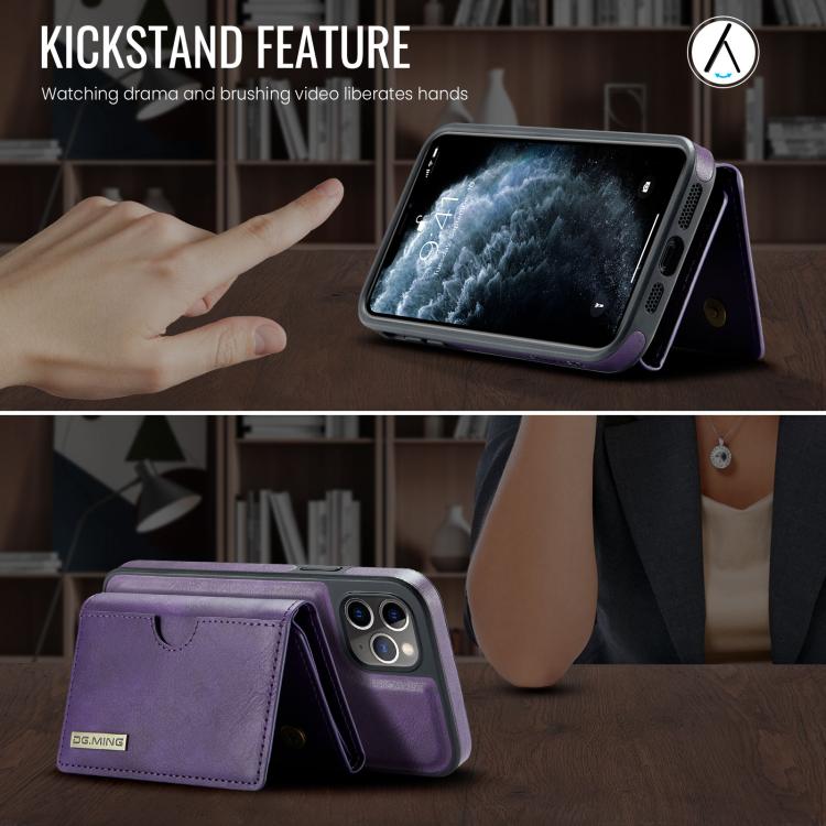 For iPhone 11 Pro DG.MING M6 Series RFID Tri-fold Card Bag Removable Leather Phone Case