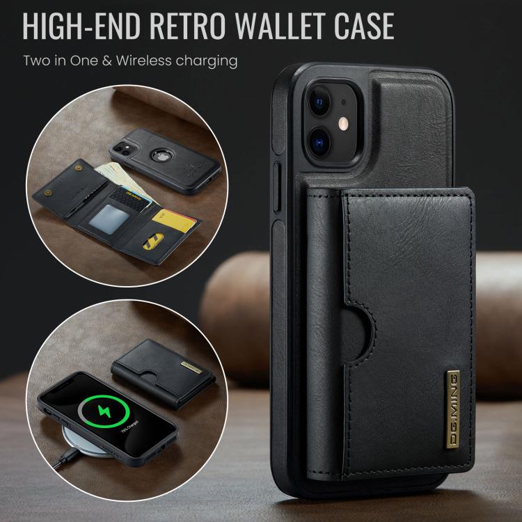 For iPhone 11 DG.MING M6 Series RFID Tri-fold Card Bag Removable Leather Phone Case