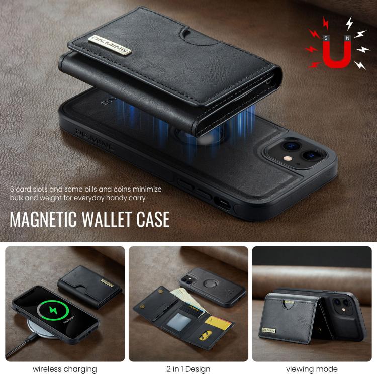 For iPhone 11 DG.MING M6 Series RFID Tri-fold Card Bag Removable Leather Phone Case
