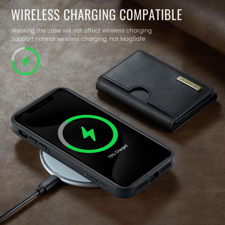 For iPhone 11 DG.MING M6 Series RFID Tri-fold Card Bag Removable Leather Phone Case