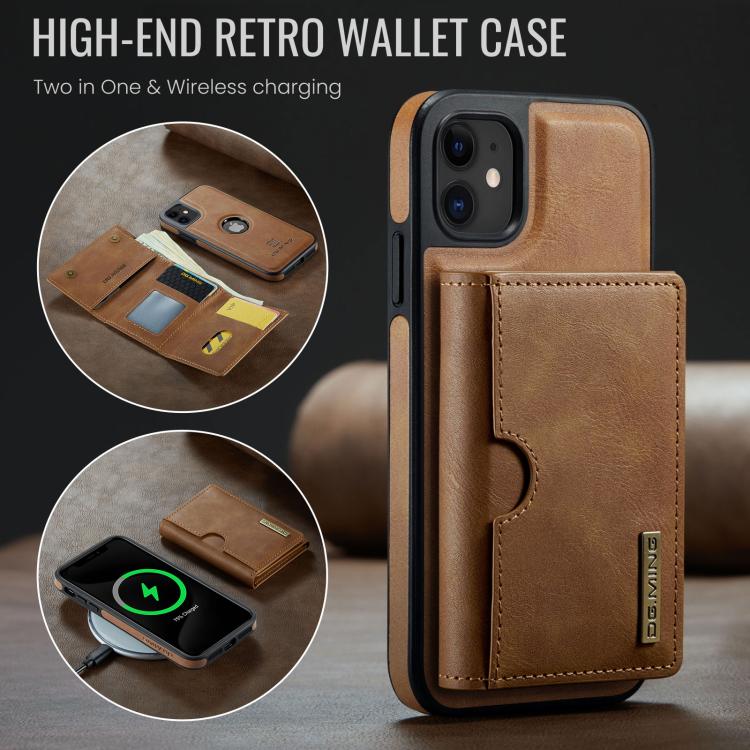 For iPhone 11 DG.MING M6 Series RFID Tri-fold Card Bag Removable Leather Phone Case