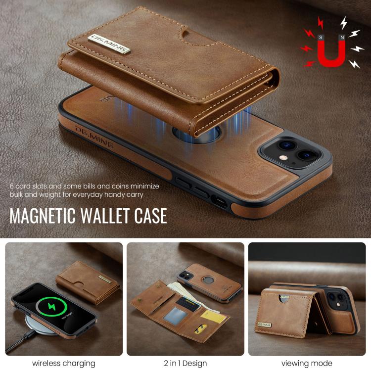 For iPhone 11 DG.MING M6 Series RFID Tri-fold Card Bag Removable Leather Phone Case