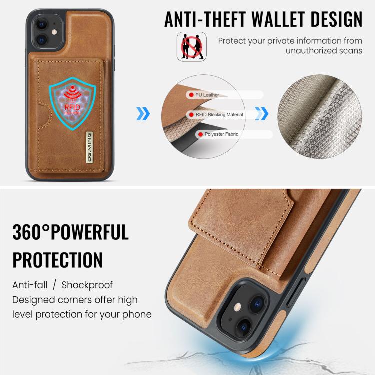 For iPhone 11 DG.MING M6 Series RFID Tri-fold Card Bag Removable Leather Phone Case