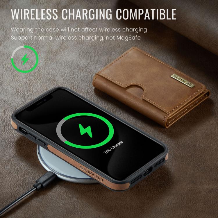 For iPhone 11 DG.MING M6 Series RFID Tri-fold Card Bag Removable Leather Phone Case