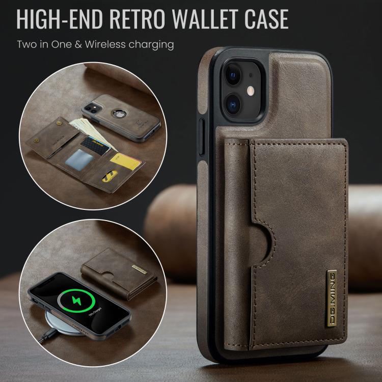 For iPhone 11 DG.MING M6 Series RFID Tri-fold Card Bag Removable Leather Phone Case