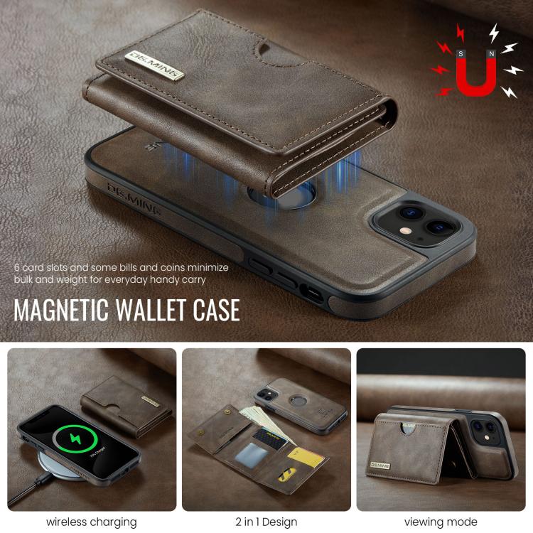 For iPhone 11 DG.MING M6 Series RFID Tri-fold Card Bag Removable Leather Phone Case