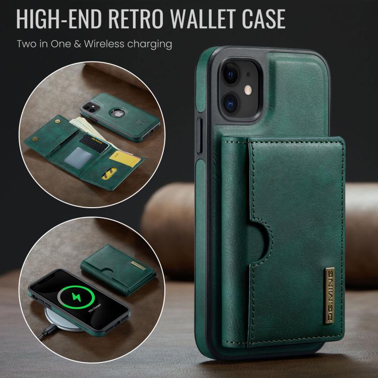For iPhone 11 DG.MING M6 Series RFID Tri-fold Card Bag Removable Leather Phone Case