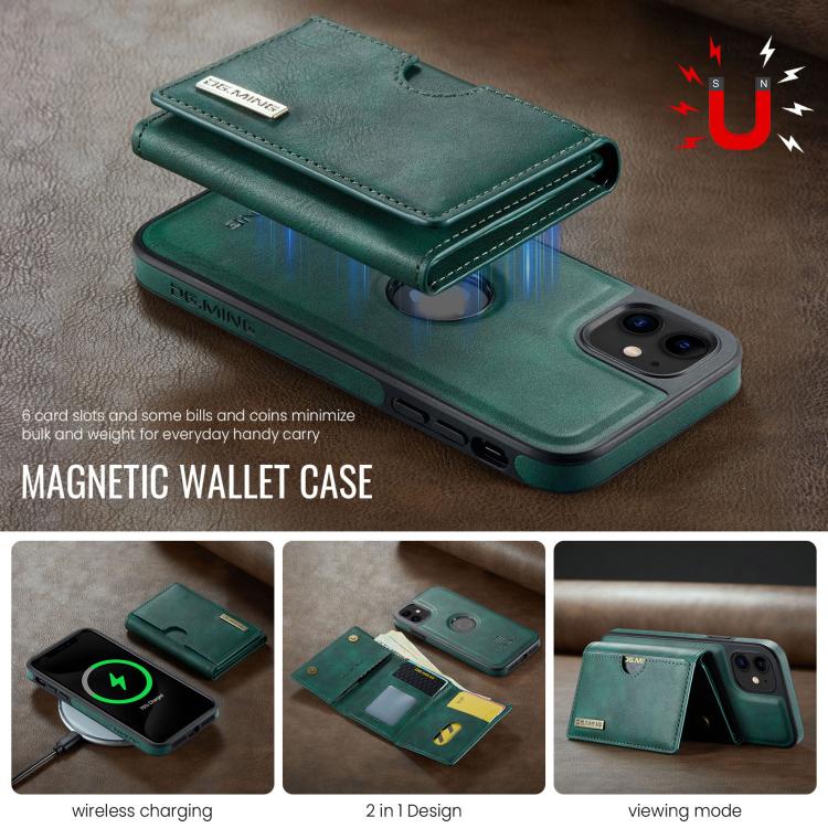For iPhone 11 DG.MING M6 Series RFID Tri-fold Card Bag Removable Leather Phone Case