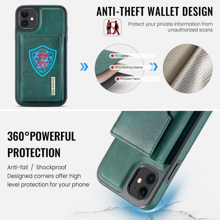 For iPhone 11 DG.MING M6 Series RFID Tri-fold Card Bag Removable Leather Phone Case