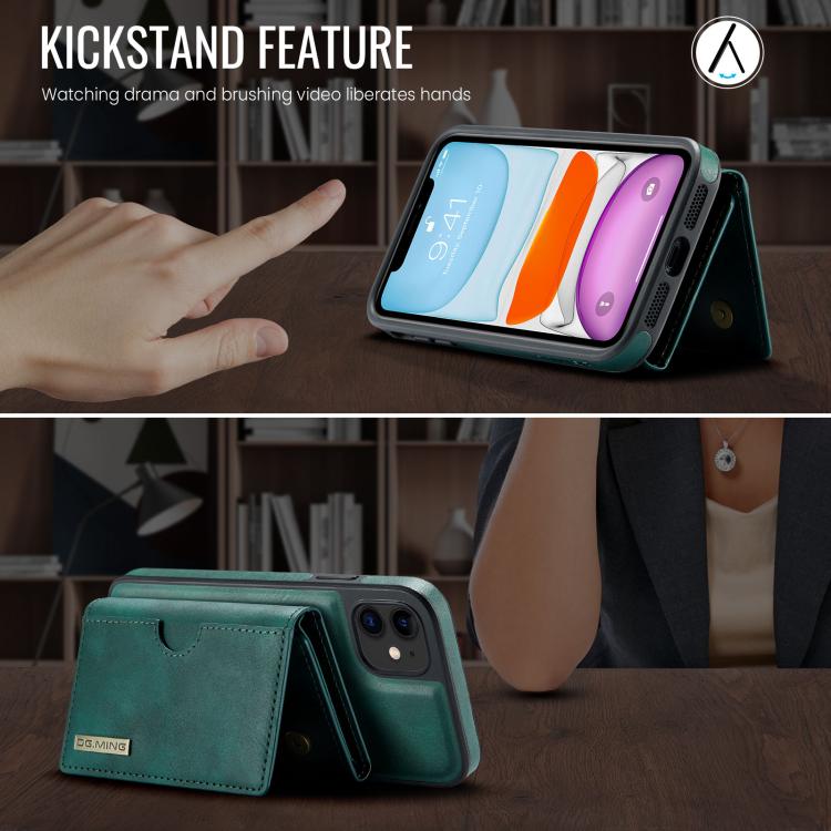 For iPhone 11 DG.MING M6 Series RFID Tri-fold Card Bag Removable Leather Phone Case