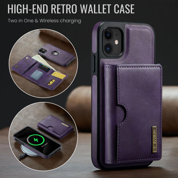 For iPhone 11 DG.MING M6 Series RFID Tri-fold Card Bag Removable Leather Phone Case