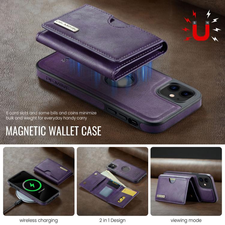 For iPhone 11 DG.MING M6 Series RFID Tri-fold Card Bag Removable Leather Phone Case