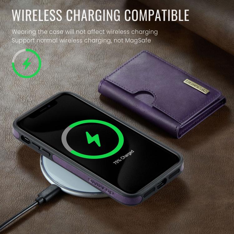 For iPhone 11 DG.MING M6 Series RFID Tri-fold Card Bag Removable Leather Phone Case