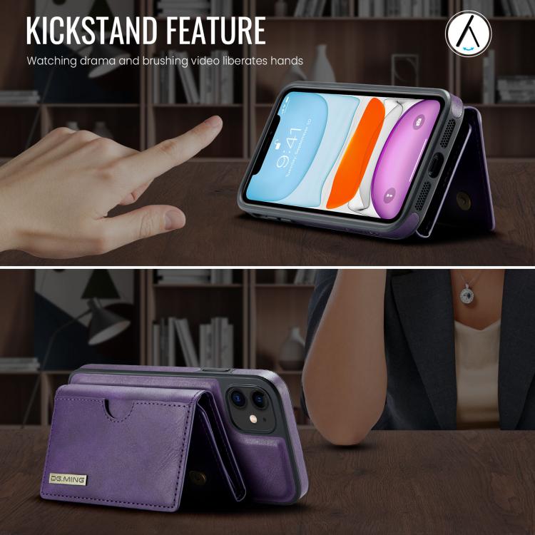 For iPhone 11 DG.MING M6 Series RFID Tri-fold Card Bag Removable Leather Phone Case
