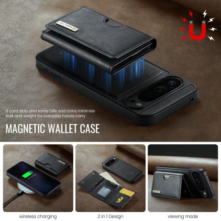 For Google Pixel 9 Pro XL DG.MING M6 Series RFID Tri-fold Card Bag Removable Leather Phone Case