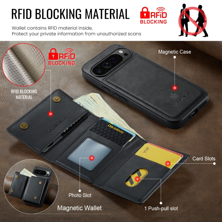 For Google Pixel 9 Pro XL DG.MING M6 Series RFID Tri-fold Card Bag Removable Leather Phone Case