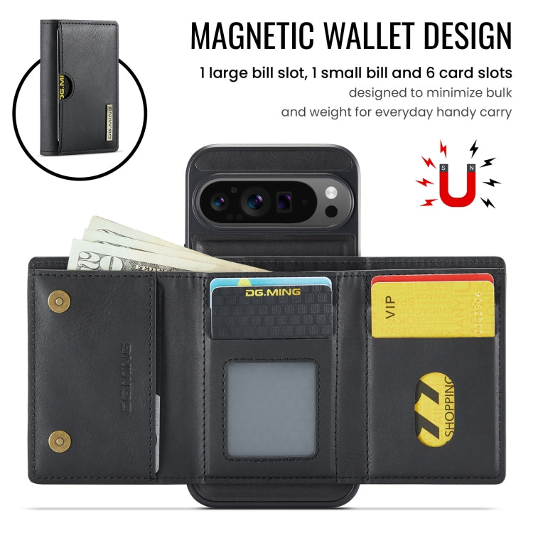 For Google Pixel 9 Pro XL DG.MING M6 Series RFID Tri-fold Card Bag Removable Leather Phone Case