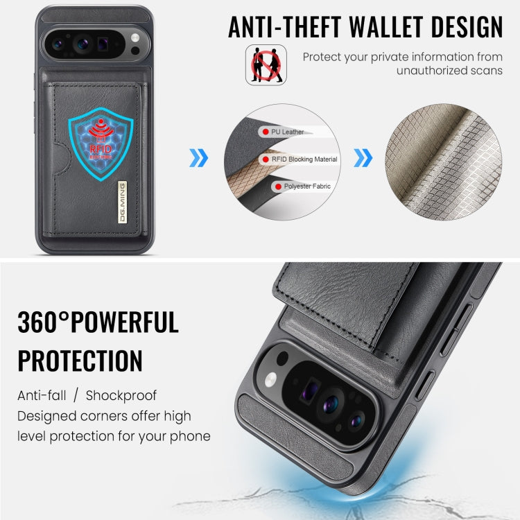For Google Pixel 9 Pro XL DG.MING M6 Series RFID Tri-fold Card Bag Removable Leather Phone Case