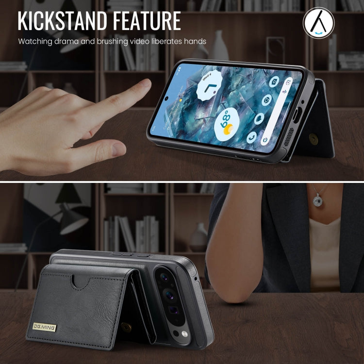 For Google Pixel 9 Pro XL DG.MING M6 Series RFID Tri-fold Card Bag Removable Leather Phone Case