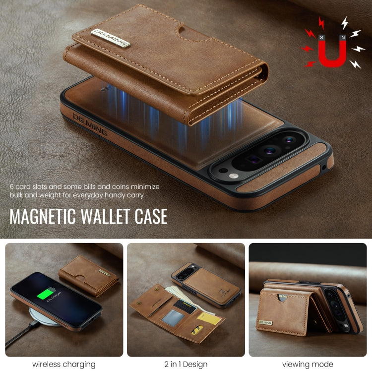 For Google Pixel 9 Pro XL DG.MING M6 Series RFID Tri-fold Card Bag Removable Leather Phone Case