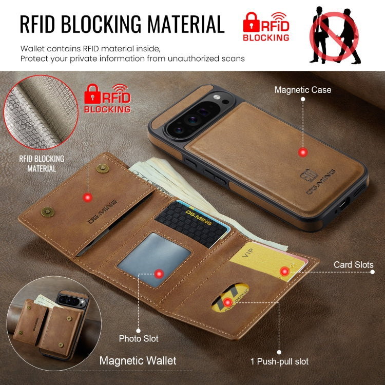 For Google Pixel 9 Pro XL DG.MING M6 Series RFID Tri-fold Card Bag Removable Leather Phone Case