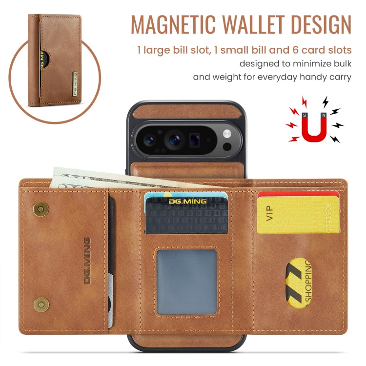 For Google Pixel 9 Pro XL DG.MING M6 Series RFID Tri-fold Card Bag Removable Leather Phone Case
