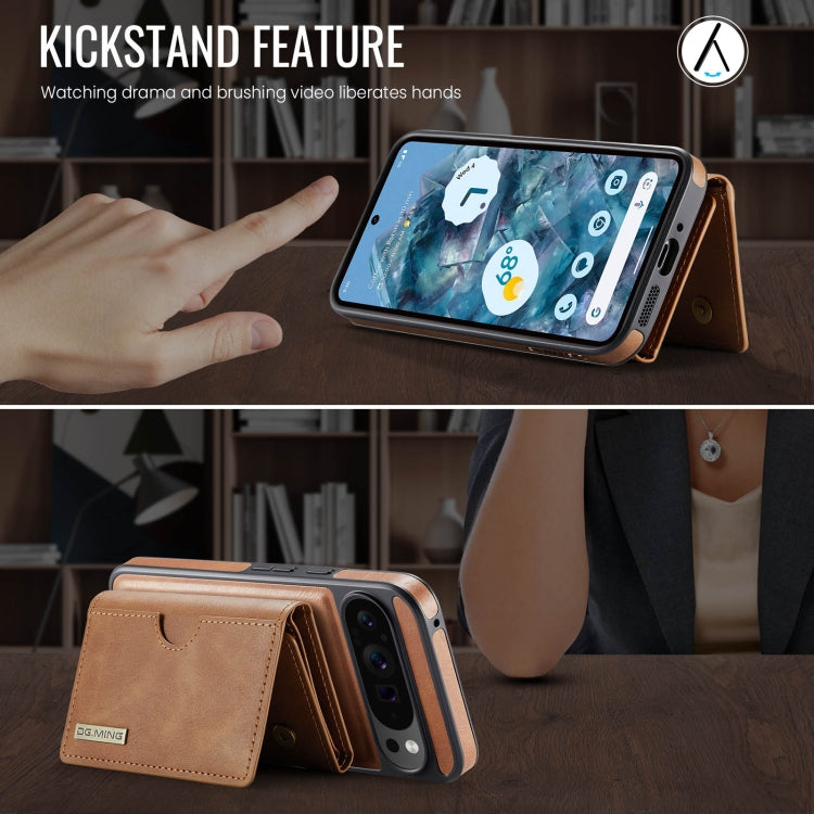For Google Pixel 9 Pro XL DG.MING M6 Series RFID Tri-fold Card Bag Removable Leather Phone Case