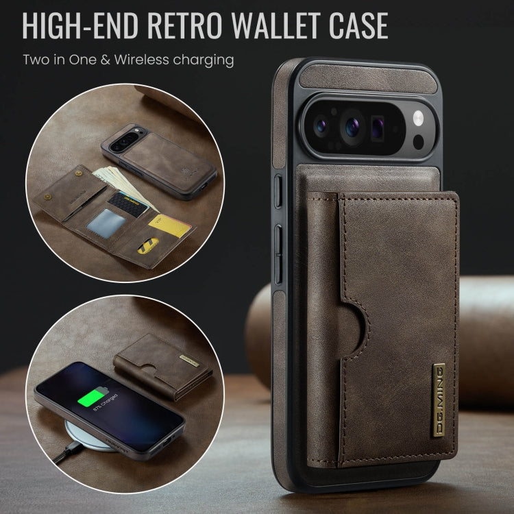 For Google Pixel 9 Pro XL DG.MING M6 Series RFID Tri-fold Card Bag Removable Leather Phone Case