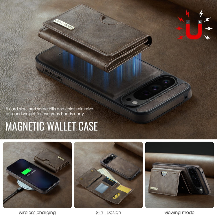 For Google Pixel 9 Pro XL DG.MING M6 Series RFID Tri-fold Card Bag Removable Leather Phone Case