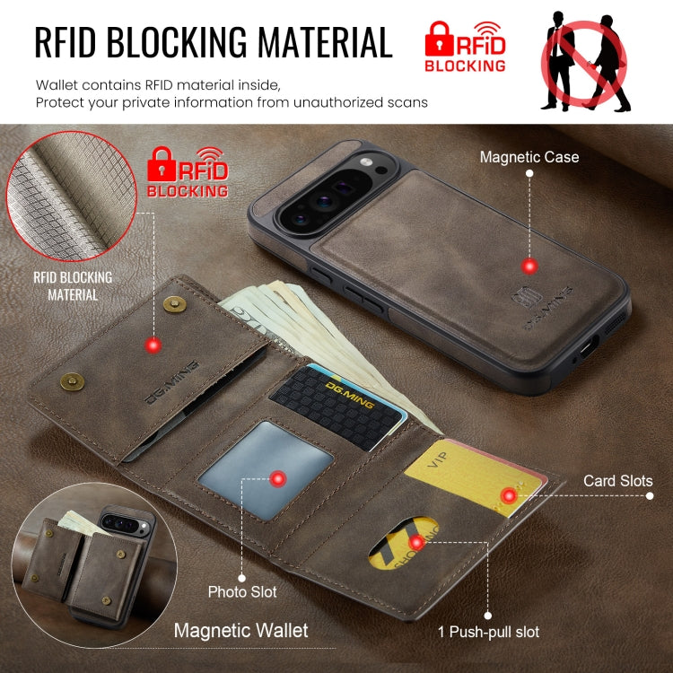 For Google Pixel 9 Pro XL DG.MING M6 Series RFID Tri-fold Card Bag Removable Leather Phone Case