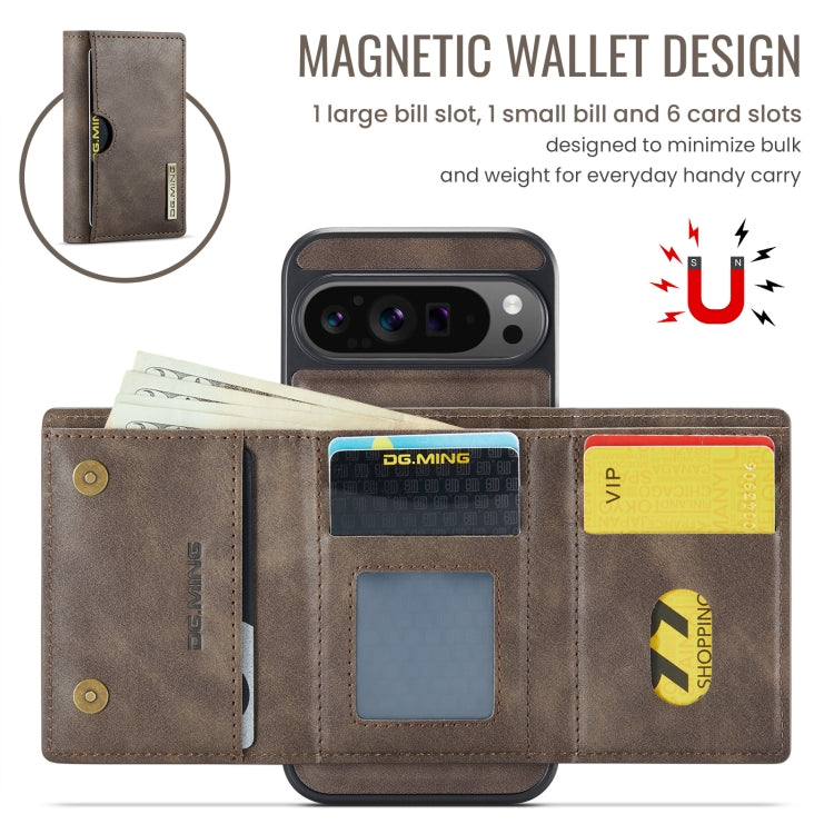 For Google Pixel 9 Pro XL DG.MING M6 Series RFID Tri-fold Card Bag Removable Leather Phone Case