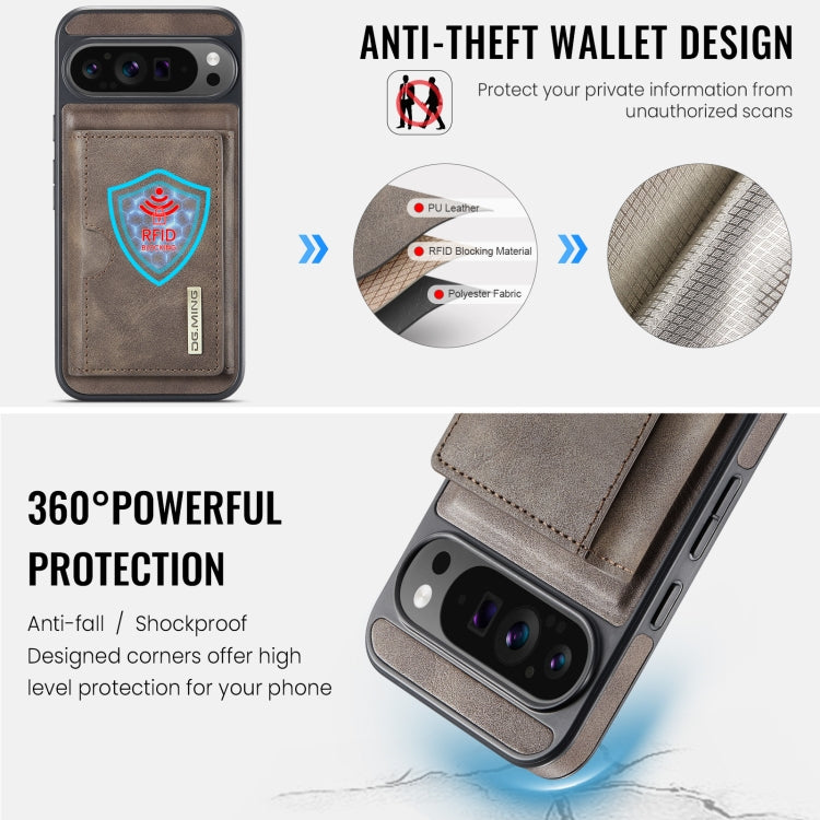 For Google Pixel 9 Pro XL DG.MING M6 Series RFID Tri-fold Card Bag Removable Leather Phone Case
