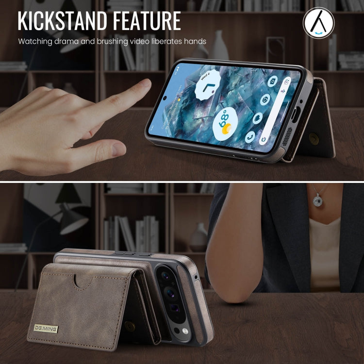 For Google Pixel 9 Pro XL DG.MING M6 Series RFID Tri-fold Card Bag Removable Leather Phone Case