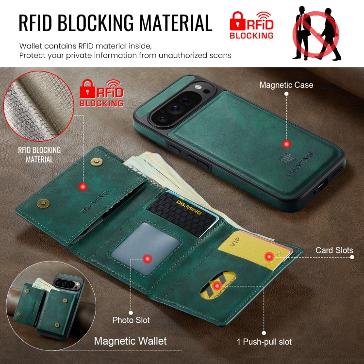 For Google Pixel 9 Pro XL DG.MING M6 Series RFID Tri-fold Card Bag Removable Leather Phone Case